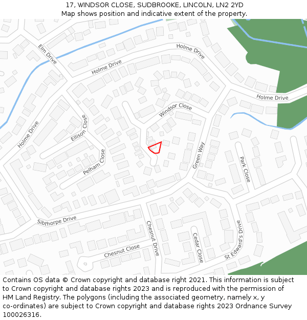 17, WINDSOR CLOSE, SUDBROOKE, LINCOLN, LN2 2YD: Location map and indicative extent of plot