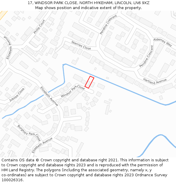 17, WINDSOR PARK CLOSE, NORTH HYKEHAM, LINCOLN, LN6 9XZ: Location map and indicative extent of plot