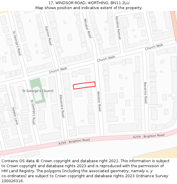 17, WINDSOR ROAD, WORTHING, BN11 2LU: Location map and indicative extent of plot