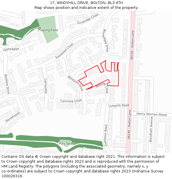 17, WINDYHILL DRIVE, BOLTON, BL3 4TH: Location map and indicative extent of plot