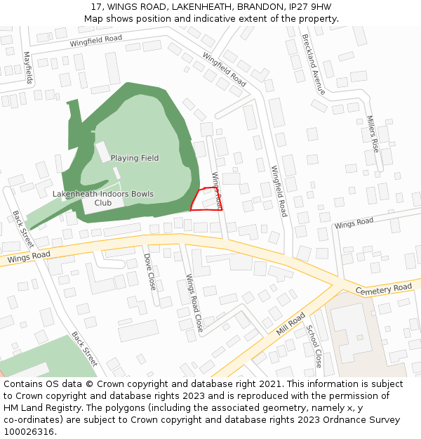 17, WINGS ROAD, LAKENHEATH, BRANDON, IP27 9HW: Location map and indicative extent of plot