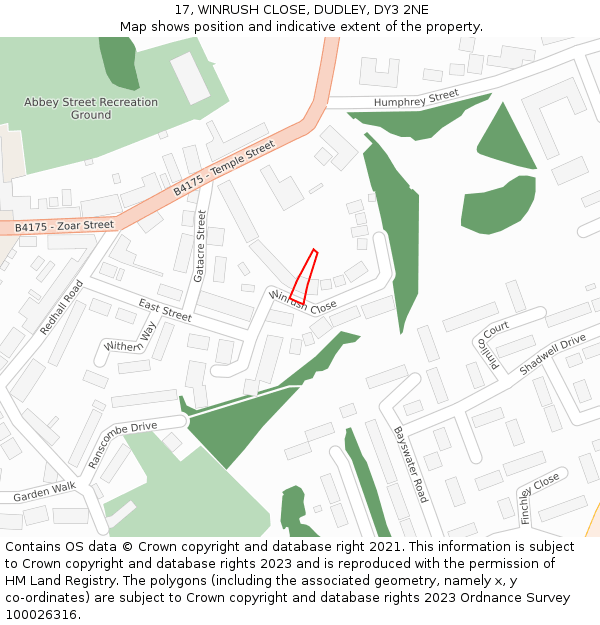 17, WINRUSH CLOSE, DUDLEY, DY3 2NE: Location map and indicative extent of plot