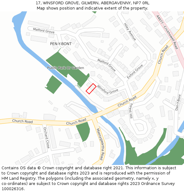 17, WINSFORD GROVE, GILWERN, ABERGAVENNY, NP7 0RL: Location map and indicative extent of plot