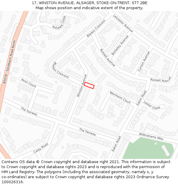 17, WINSTON AVENUE, ALSAGER, STOKE-ON-TRENT, ST7 2BE: Location map and indicative extent of plot