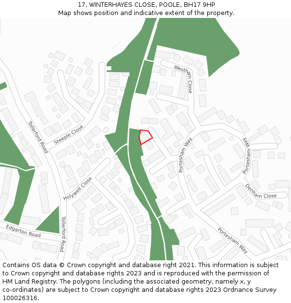 17, WINTERHAYES CLOSE, POOLE, BH17 9HP: Location map and indicative extent of plot