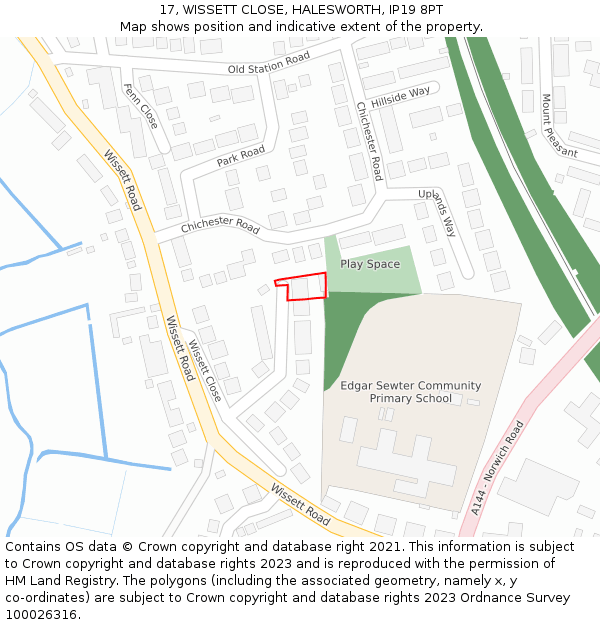 17, WISSETT CLOSE, HALESWORTH, IP19 8PT: Location map and indicative extent of plot