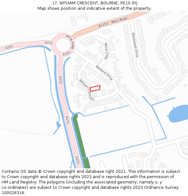 17, WITHAM CRESCENT, BOURNE, PE10 0YJ: Location map and indicative extent of plot