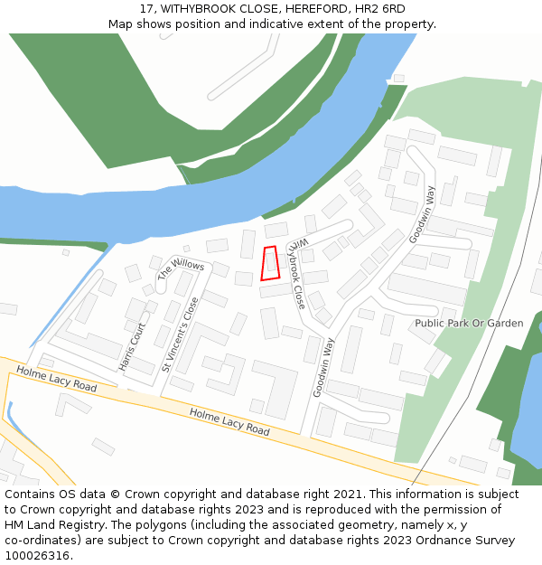 17, WITHYBROOK CLOSE, HEREFORD, HR2 6RD: Location map and indicative extent of plot