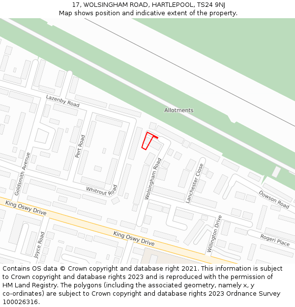 17, WOLSINGHAM ROAD, HARTLEPOOL, TS24 9NJ: Location map and indicative extent of plot