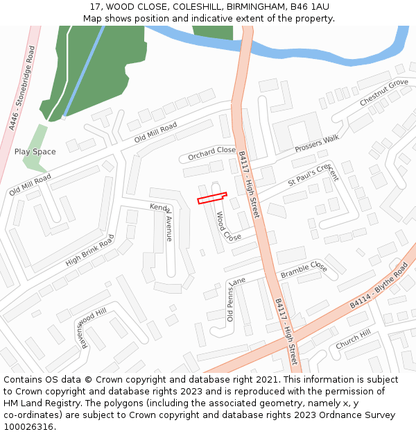 17, WOOD CLOSE, COLESHILL, BIRMINGHAM, B46 1AU: Location map and indicative extent of plot
