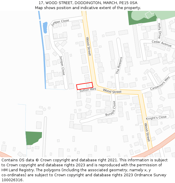 17, WOOD STREET, DODDINGTON, MARCH, PE15 0SA: Location map and indicative extent of plot