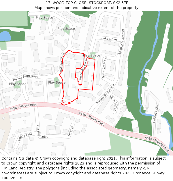 17, WOOD TOP CLOSE, STOCKPORT, SK2 5EF: Location map and indicative extent of plot