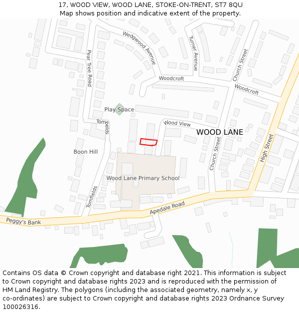 17, WOOD VIEW, WOOD LANE, STOKE-ON-TRENT, ST7 8QU: Location map and indicative extent of plot