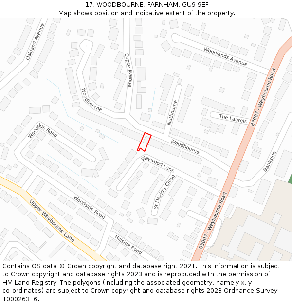 17, WOODBOURNE, FARNHAM, GU9 9EF: Location map and indicative extent of plot