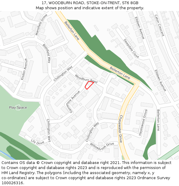 17, WOODBURN ROAD, STOKE-ON-TRENT, ST6 8GB: Location map and indicative extent of plot