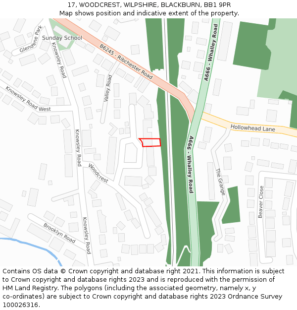 17, WOODCREST, WILPSHIRE, BLACKBURN, BB1 9PR: Location map and indicative extent of plot