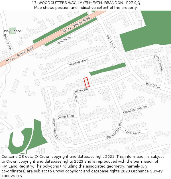 17, WOODCUTTERS WAY, LAKENHEATH, BRANDON, IP27 9JQ: Location map and indicative extent of plot