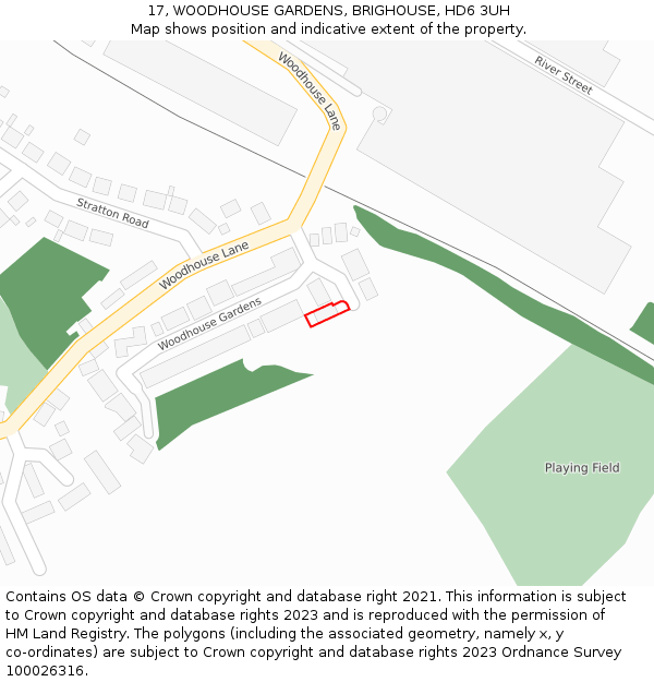 17, WOODHOUSE GARDENS, BRIGHOUSE, HD6 3UH: Location map and indicative extent of plot