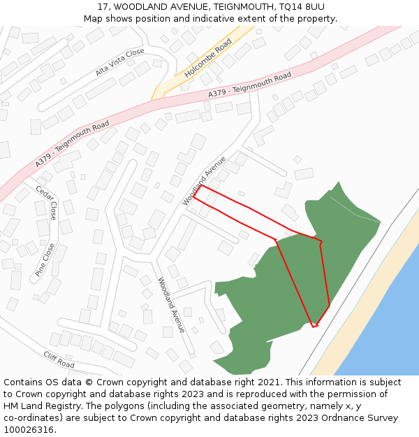 17, WOODLAND AVENUE, TEIGNMOUTH, TQ14 8UU: Location map and indicative extent of plot