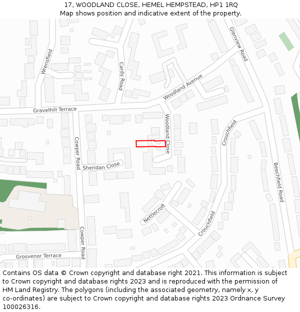 17, WOODLAND CLOSE, HEMEL HEMPSTEAD, HP1 1RQ: Location map and indicative extent of plot