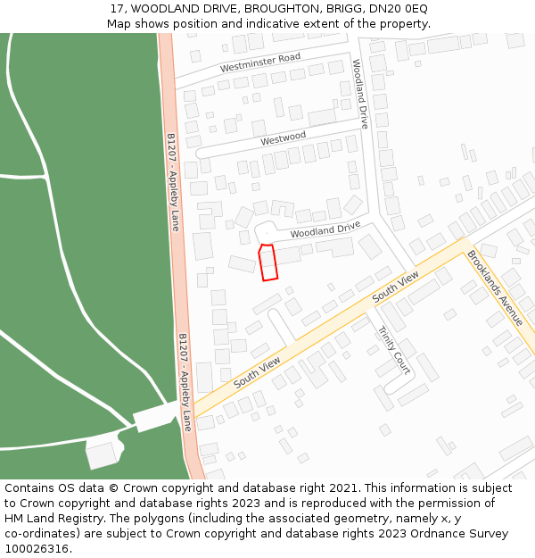 17, WOODLAND DRIVE, BROUGHTON, BRIGG, DN20 0EQ: Location map and indicative extent of plot