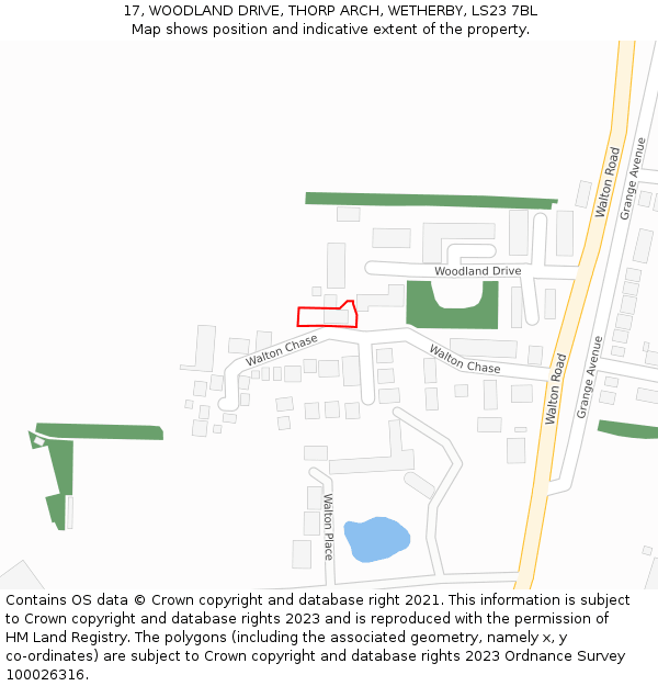 17, WOODLAND DRIVE, THORP ARCH, WETHERBY, LS23 7BL: Location map and indicative extent of plot