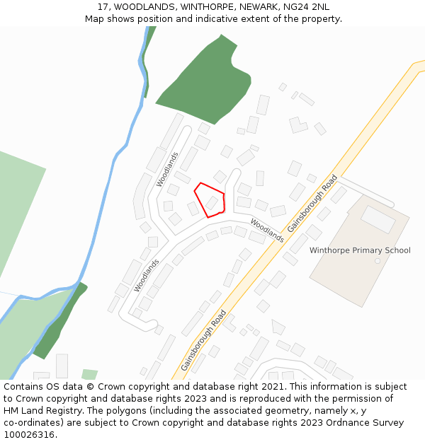 17, WOODLANDS, WINTHORPE, NEWARK, NG24 2NL: Location map and indicative extent of plot