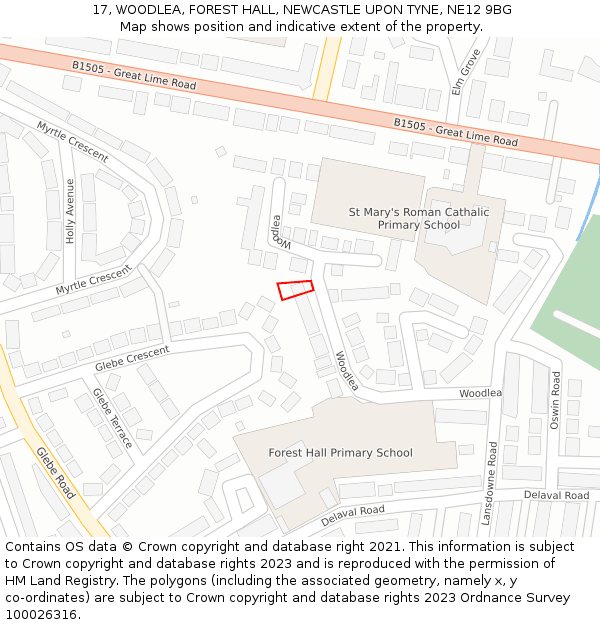 17, WOODLEA, FOREST HALL, NEWCASTLE UPON TYNE, NE12 9BG: Location map and indicative extent of plot