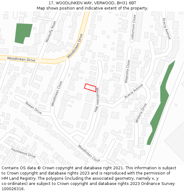 17, WOODLINKEN WAY, VERWOOD, BH31 6BT: Location map and indicative extent of plot