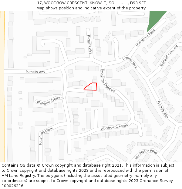17, WOODROW CRESCENT, KNOWLE, SOLIHULL, B93 9EF: Location map and indicative extent of plot