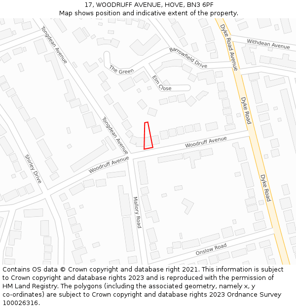 17, WOODRUFF AVENUE, HOVE, BN3 6PF: Location map and indicative extent of plot