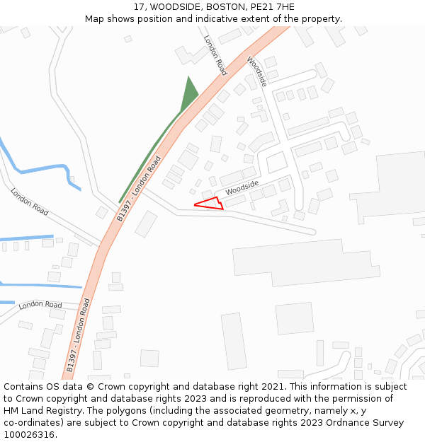 17, WOODSIDE, BOSTON, PE21 7HE: Location map and indicative extent of plot