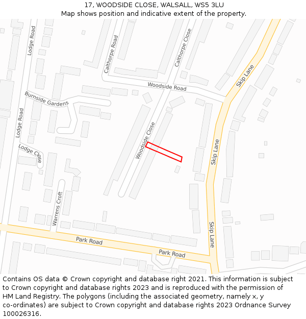 17, WOODSIDE CLOSE, WALSALL, WS5 3LU: Location map and indicative extent of plot