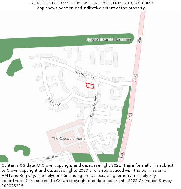 17, WOODSIDE DRIVE, BRADWELL VILLAGE, BURFORD, OX18 4XB: Location map and indicative extent of plot