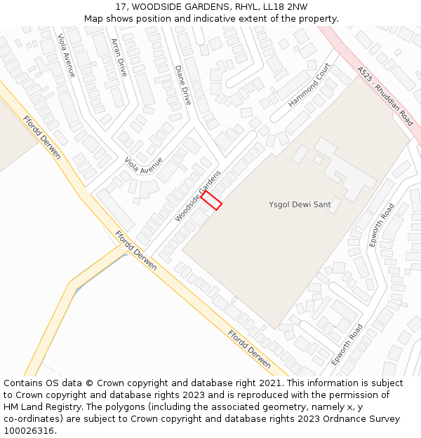 17, WOODSIDE GARDENS, RHYL, LL18 2NW: Location map and indicative extent of plot