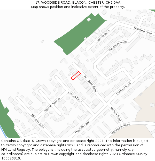 17, WOODSIDE ROAD, BLACON, CHESTER, CH1 5AA: Location map and indicative extent of plot