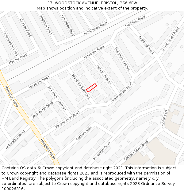 17, WOODSTOCK AVENUE, BRISTOL, BS6 6EW: Location map and indicative extent of plot