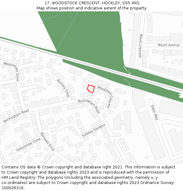 17, WOODSTOCK CRESCENT, HOCKLEY, SS5 4XG: Location map and indicative extent of plot