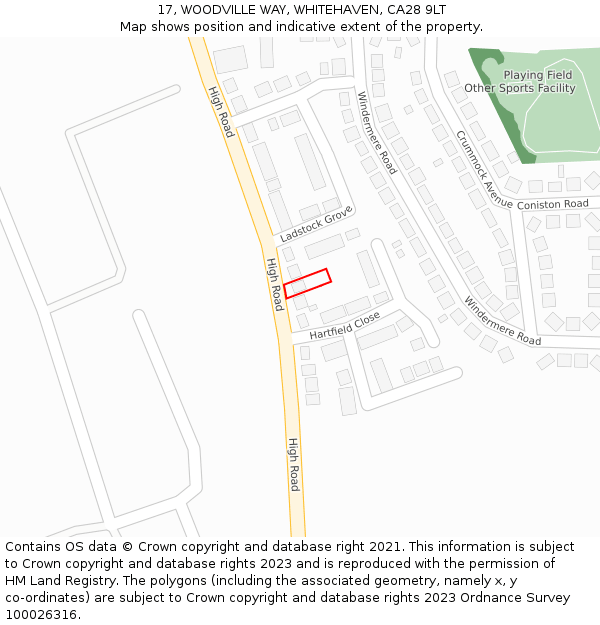 17, WOODVILLE WAY, WHITEHAVEN, CA28 9LT: Location map and indicative extent of plot
