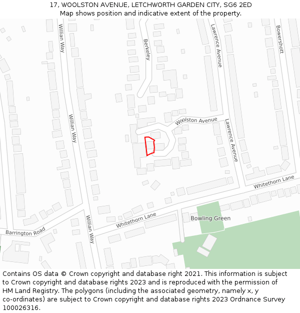 17, WOOLSTON AVENUE, LETCHWORTH GARDEN CITY, SG6 2ED: Location map and indicative extent of plot