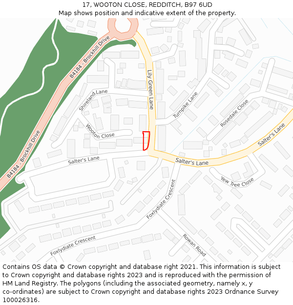 17, WOOTON CLOSE, REDDITCH, B97 6UD: Location map and indicative extent of plot