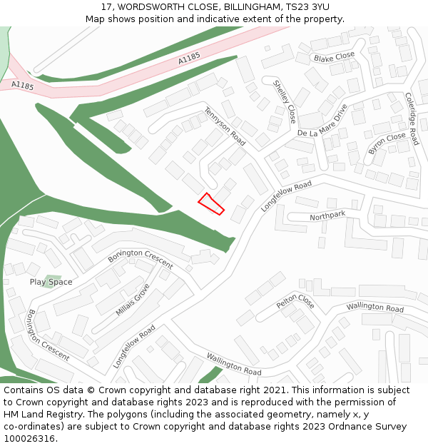 17, WORDSWORTH CLOSE, BILLINGHAM, TS23 3YU: Location map and indicative extent of plot
