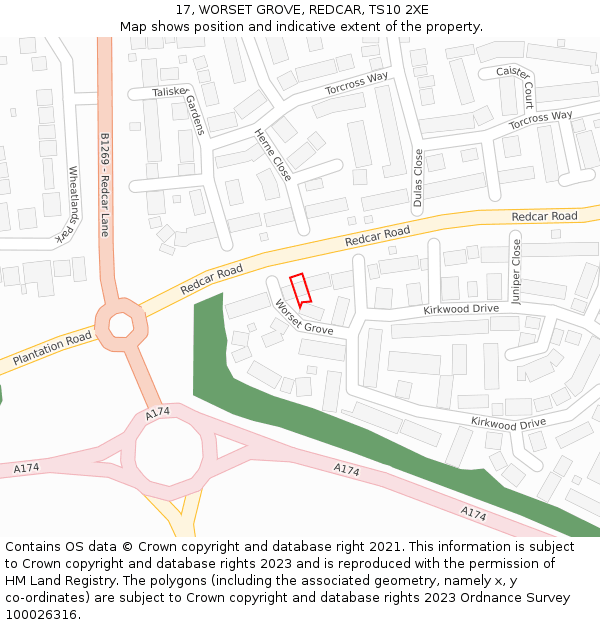 17, WORSET GROVE, REDCAR, TS10 2XE: Location map and indicative extent of plot