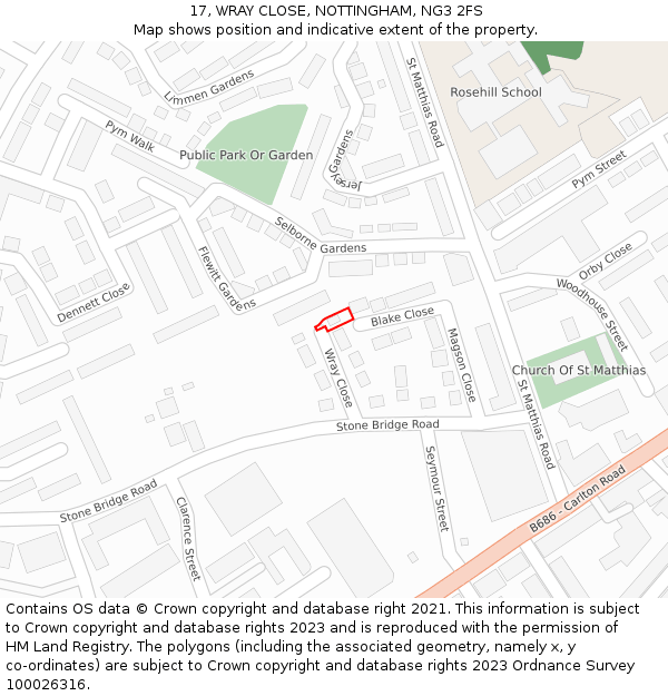 17, WRAY CLOSE, NOTTINGHAM, NG3 2FS: Location map and indicative extent of plot