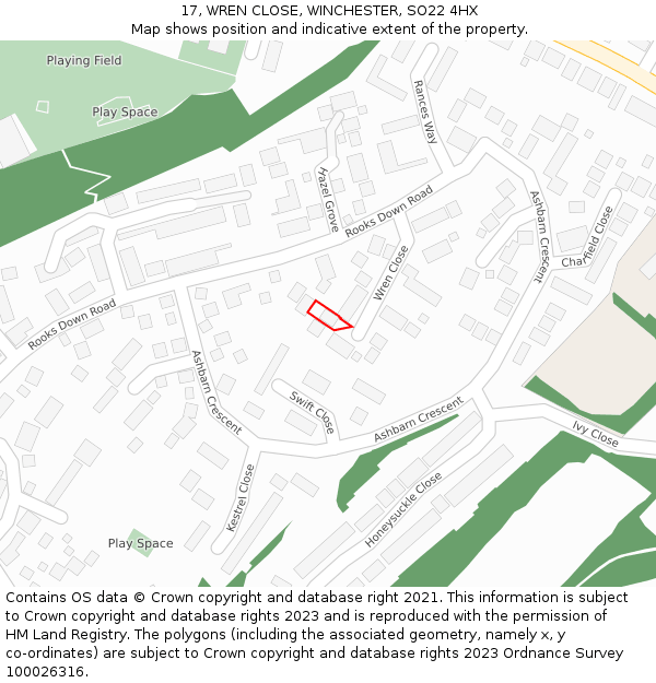 17, WREN CLOSE, WINCHESTER, SO22 4HX: Location map and indicative extent of plot