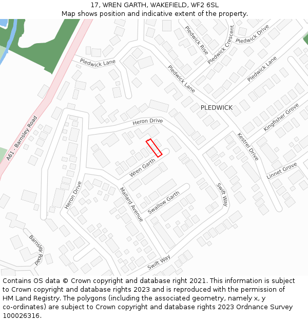 17, WREN GARTH, WAKEFIELD, WF2 6SL: Location map and indicative extent of plot