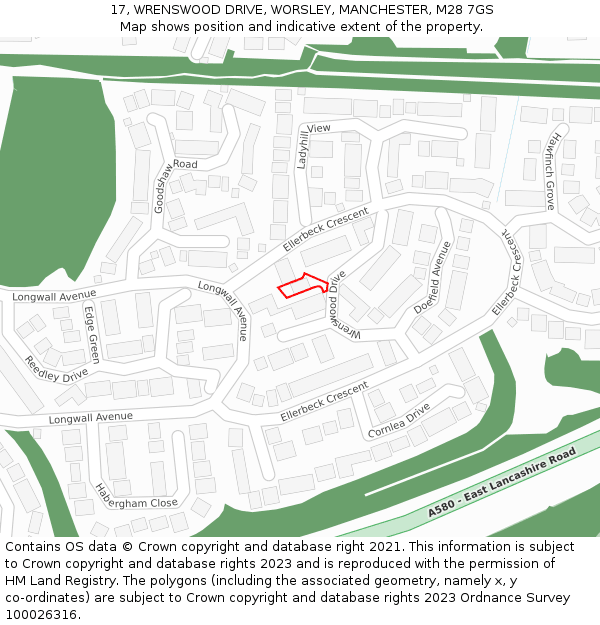 17, WRENSWOOD DRIVE, WORSLEY, MANCHESTER, M28 7GS: Location map and indicative extent of plot