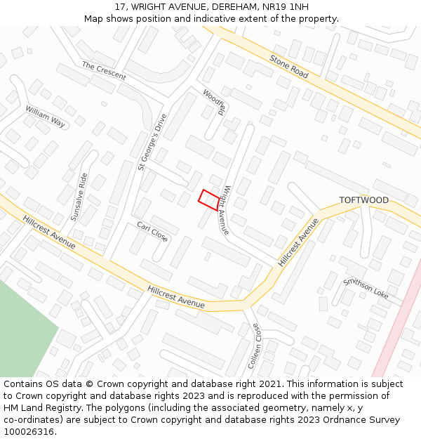 17, WRIGHT AVENUE, DEREHAM, NR19 1NH: Location map and indicative extent of plot