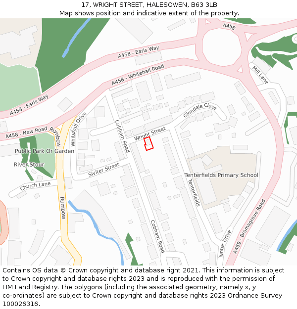 17, WRIGHT STREET, HALESOWEN, B63 3LB: Location map and indicative extent of plot