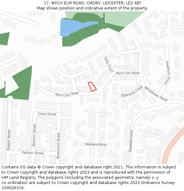 17, WYCH ELM ROAD, OADBY, LEICESTER, LE2 4EF: Location map and indicative extent of plot